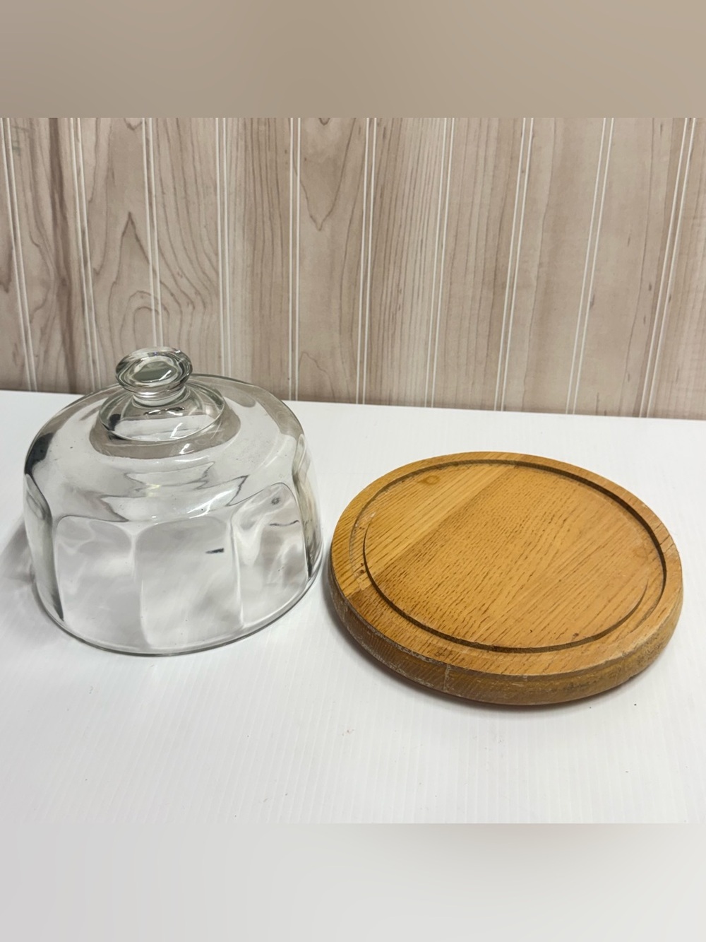 Glass Dome Food Cover with Oak Wood Base - Clear Glass & Natural Wood